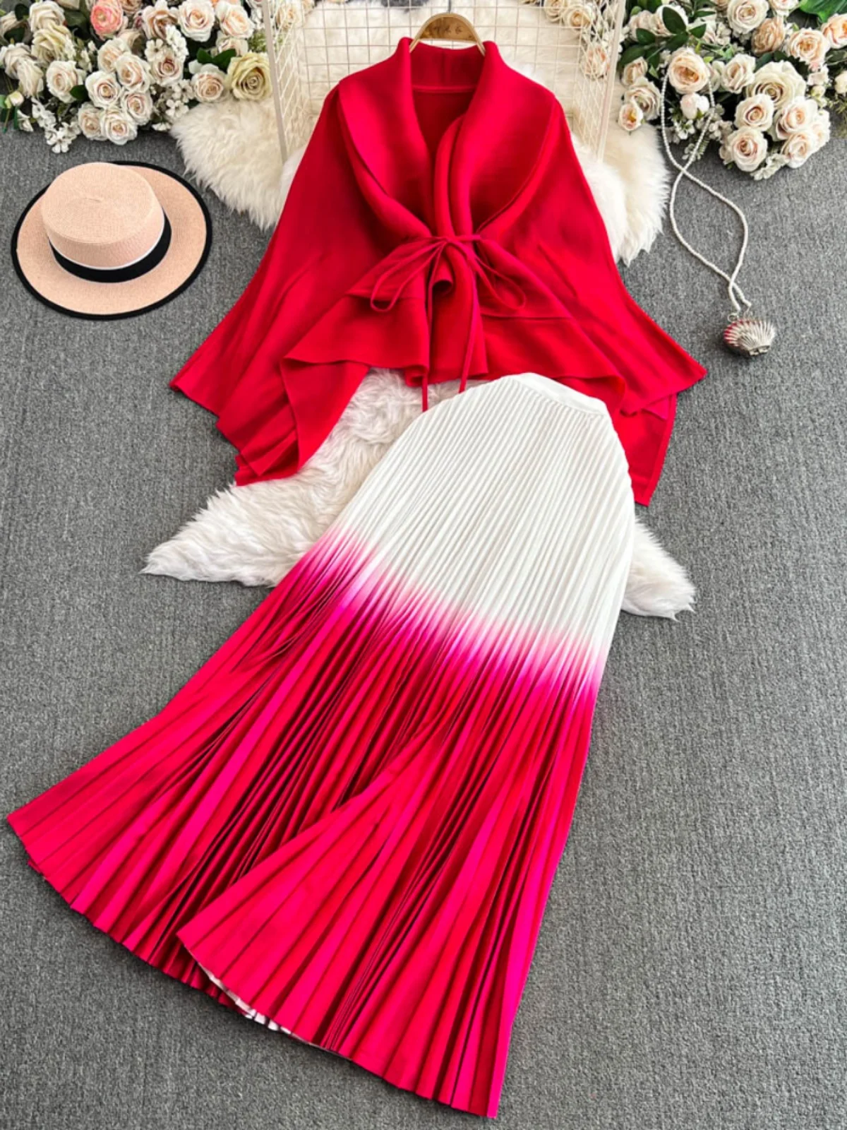 

Утепленный вязаный кардиган с воротником-стойкой и юбкой на резинке, комплект из двух предметов для молодых женщин на зиму, с V-образным вырезом, длинный рукав.