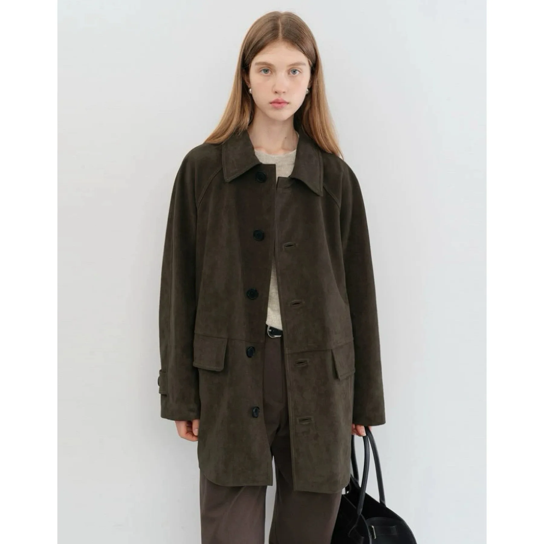 

Faionable Ретро замшевое пальто Jaet с одной пуговицей, лимонный сыр, корейское длинное пальто миди для женщин