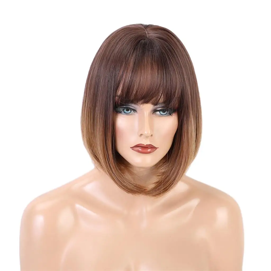 12 Inch Straight Bob Wigs W/ Flat for Daily Costume Work Prom