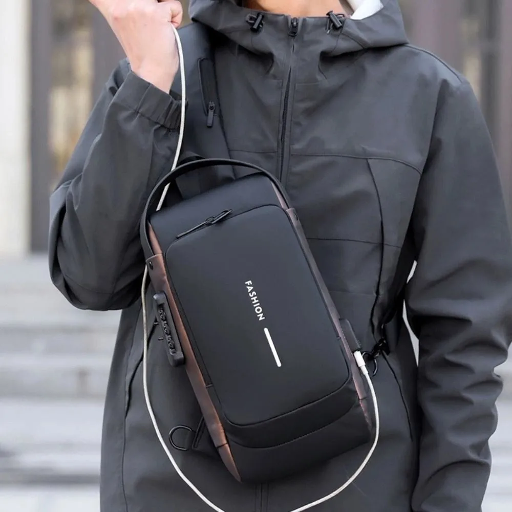 Anti Theft Password Lock Men Chest Bag Waterproof USB Charging Multi Pocket Large Capacity Outdoor Travel Crossbody Shoulder Bag