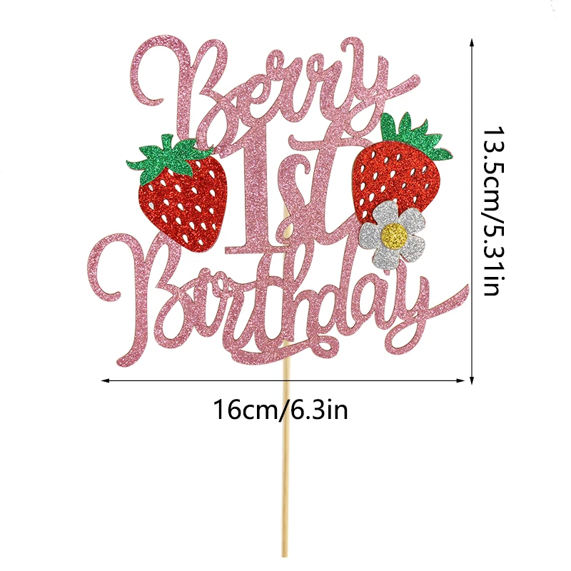 1pc Berry 1st Birthday Strawberry themed birthday party cake topper, fruit themed cake decoration supplies