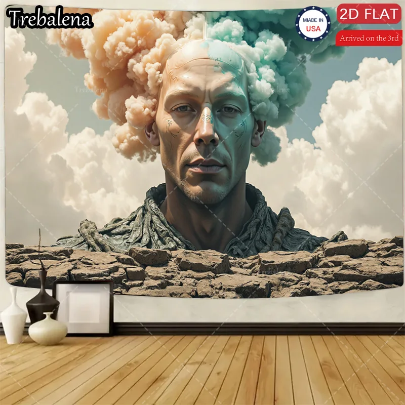

1pc Wall Tapestry "Abstract Cloudscape Face Art 2D Flat Wall Tapestry Modern Home Decor"