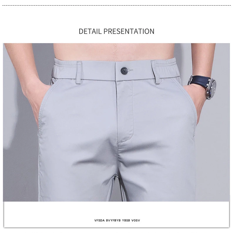 Herren Sommer Eisseide Freizeithose Ultra-Dünn Schnelltrocknend Elastisch Schmal Geschnitten Einfarbig Business Markenkleidung Hose – Detail 15