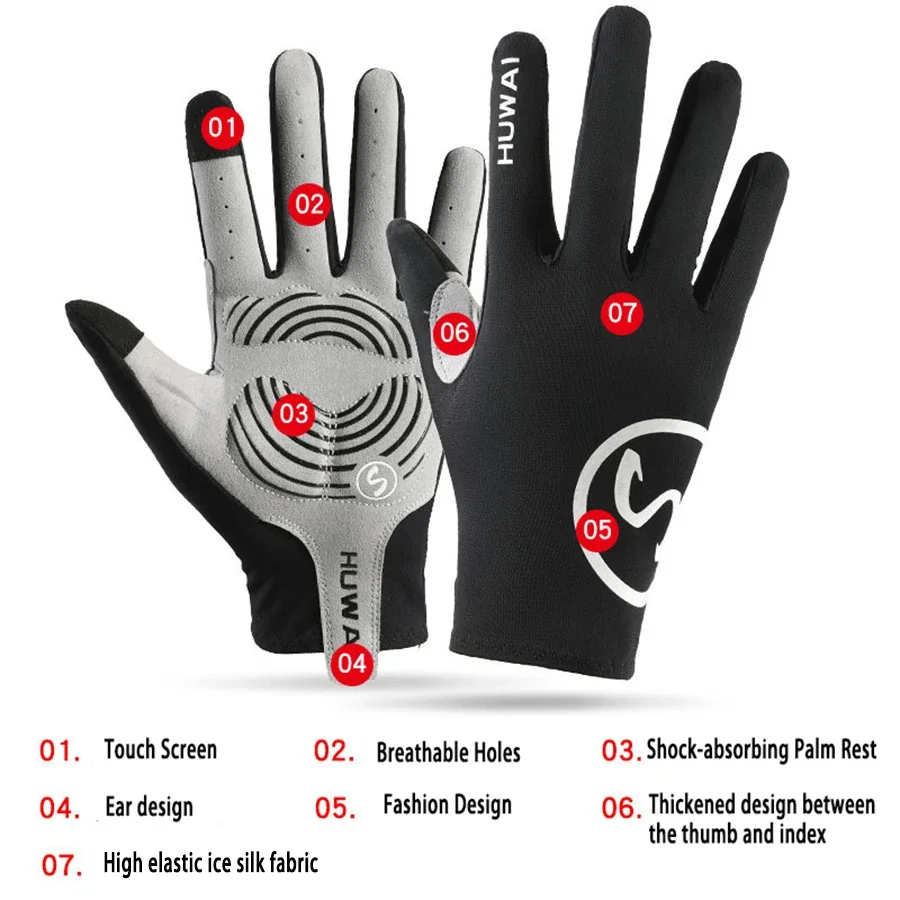 Cycling Gloves Full Finger for MTB and Road Bike Racing,Men&Women Spring Summer Thin Viscose Driving Breathable Antiskid Gloves