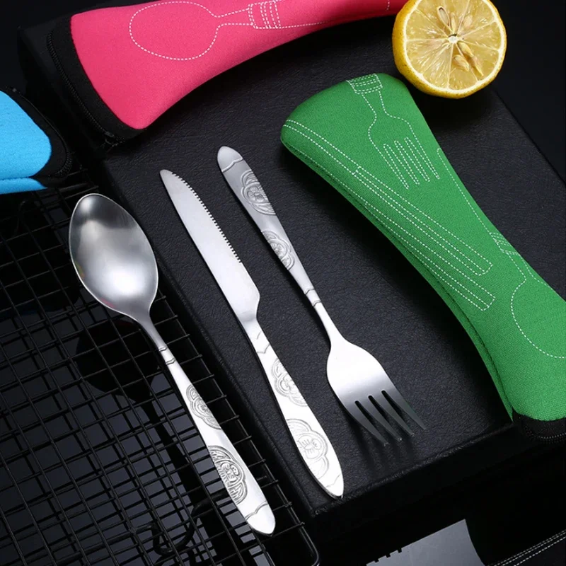 [Ventas calientes] juego de Picnic vajilla lavable con cremallera Kit de cubiertos de viaje estuche bolsa portátil para cena juego de vajilla plato