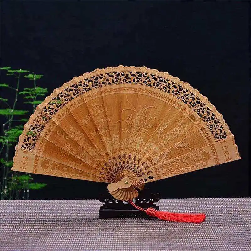 Wooden carved fan - exquisite openwork craft fan - new summer style folding fan