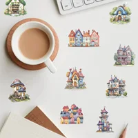 50 PCS Transparent PET Fairy Tale Castle Stickers Waterproof Stationery Cartoon House Decorative Guitar Stickers 5
