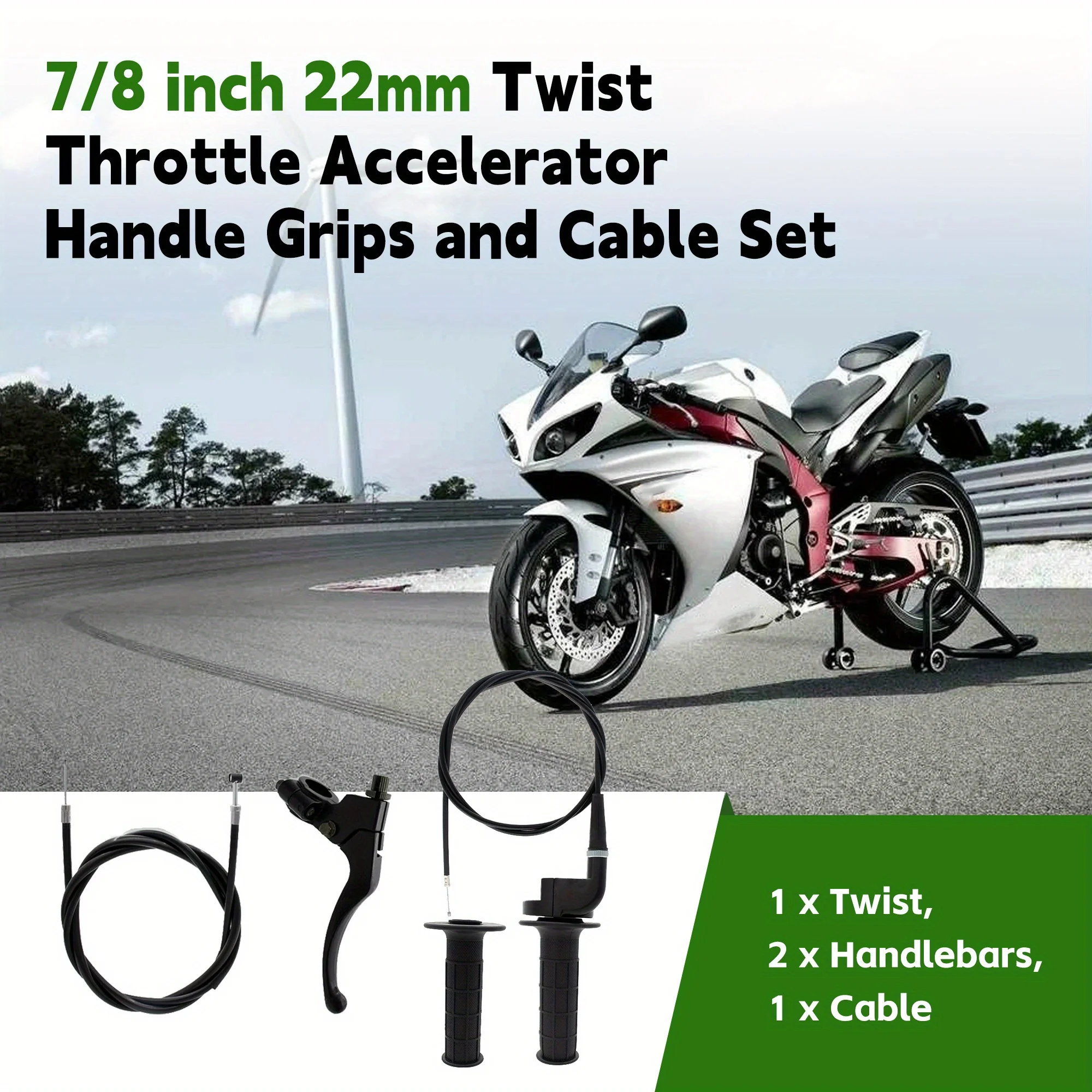 

7/8 inch 22mm Twist Throttle Accelerator Handle Grips and Cable Set Replacement for 50cc 90cc 110cc 125cc 150cc 200cc 250cc Bike