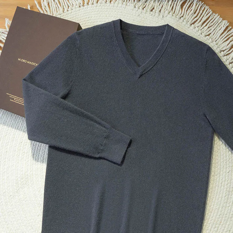 High Quanlity Men's 100% Goat Cashmere Sweater Autumn Winter V-Neck Long Sleeve Pullover Smart Casual Warm Cashmere Knitwear
