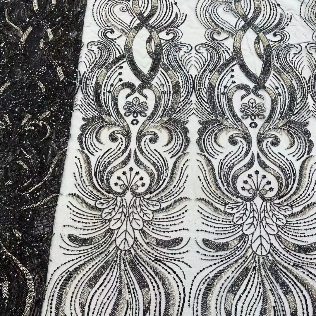 الفرنسية الأزهار حبة أقمشة الدانتيل 2026 الترتر الأفريقي تول نسيج شبكي الراقية النيجيري الدانتيل لفستان حفلات الزفاف #4