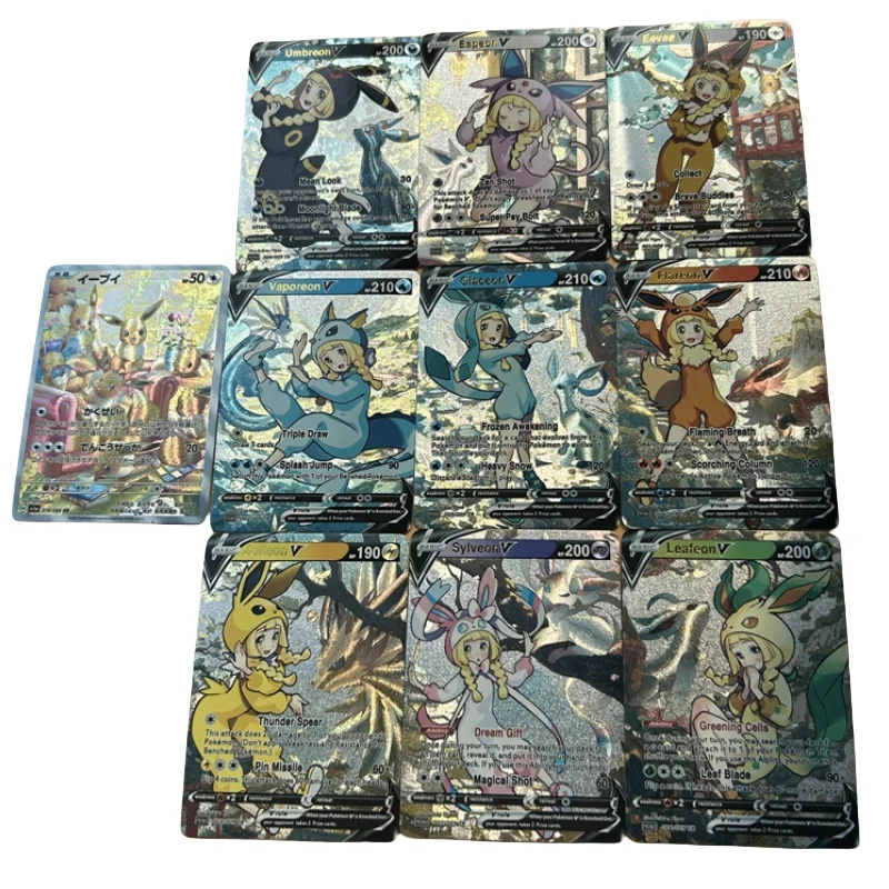 

10Pcs/set Pokemon Ptcg Coarse Flash Cards Lillie Cos Eevee Series Sylveon Anime Game Characters Diy Collection Cards Toys Gift