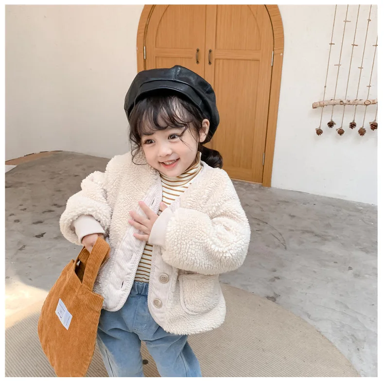 Children\'s coat 2024 autumn/winter new plush and thickened lamb wool coat casual Korean version wool sweater cotton jacket