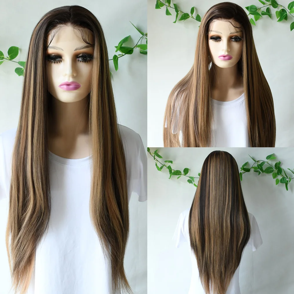 Parrucche anteriori in pizzo colorato 13x4 Hd Highlight per le donne Parrucche frontali in pizzo Hd diritte sintetiche biondo miele