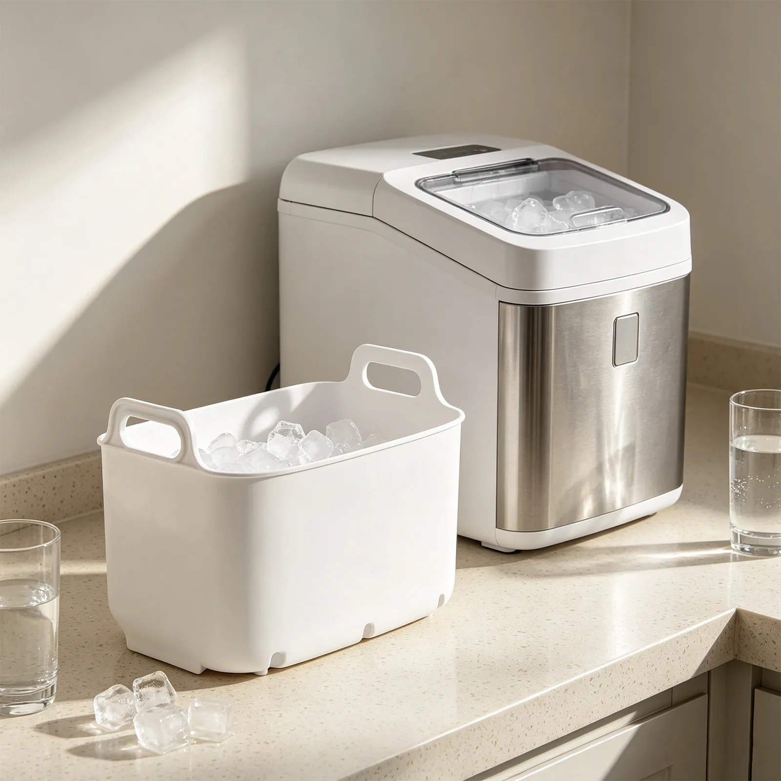 7x5 Inch Ice Maker Ice Basket Replacement Storage Bin Cubes Collection Container for Ice Maker Machine Ice Cube Holder for Home