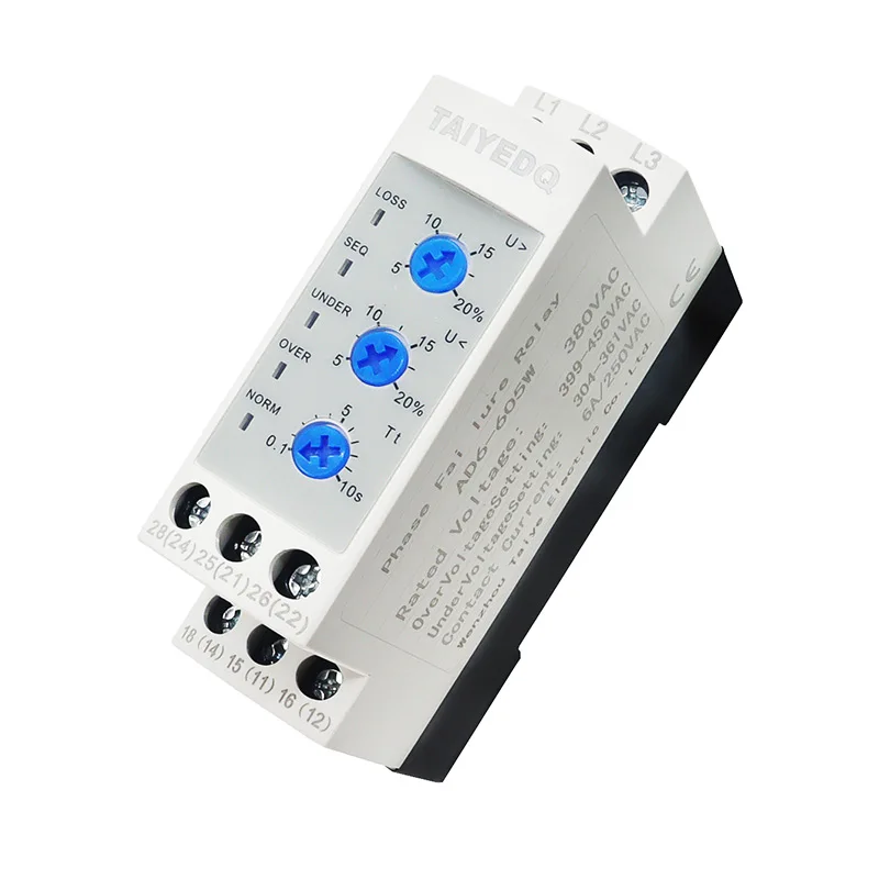 Three Phase Adjustable Din Rail Type 380V Phase Sequence Protection Relay Under voltage over Under Voltage