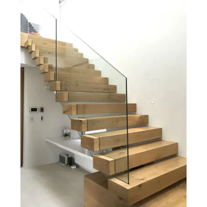 custom.Cantilever Floating Stairs with Wooden Oak Wood Stairs Tread Open Riser