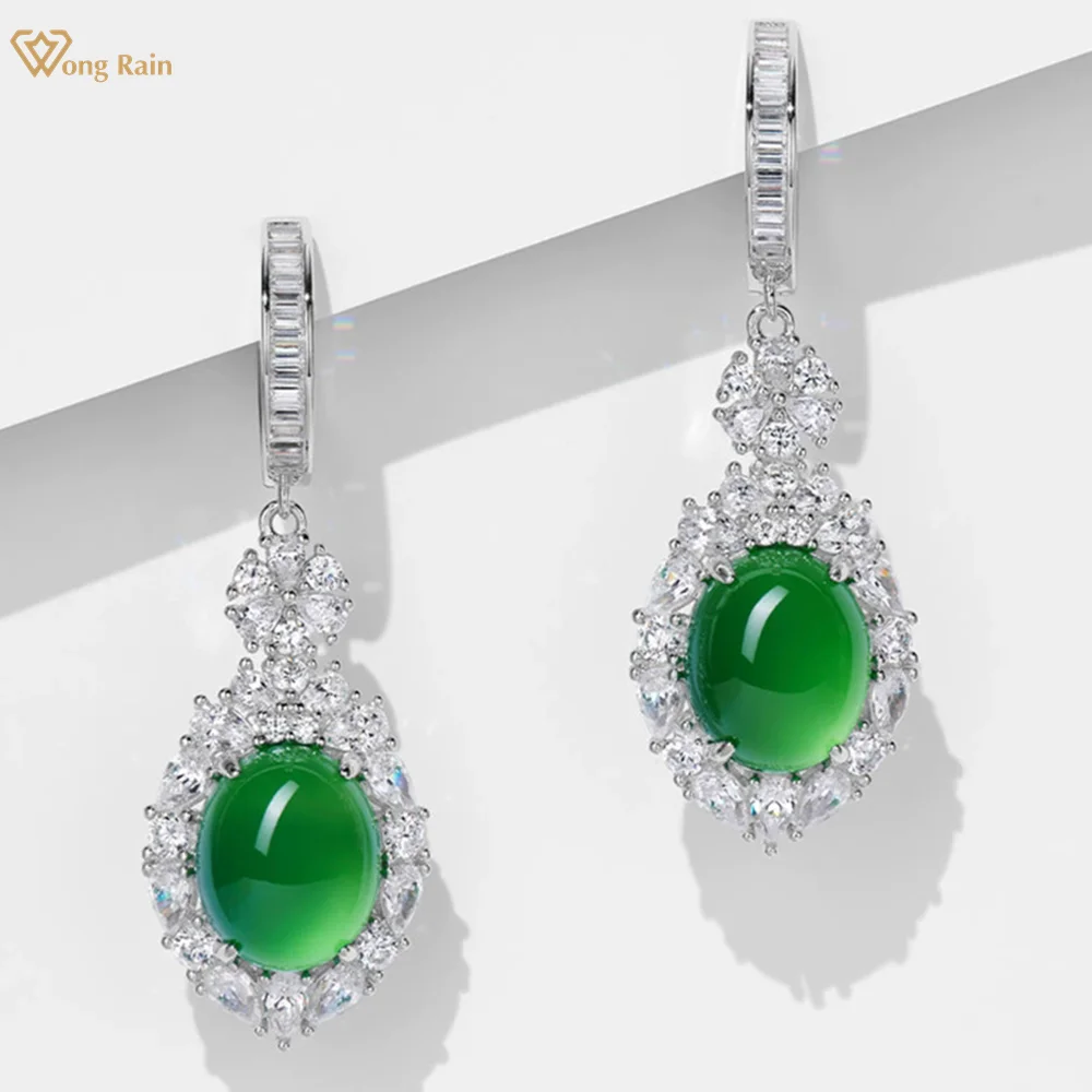 

Wong Rain Vintage 925 Sterling Silver Oval 10*12 MM Green Jade High Carbon Diamond Gemstone Drop Earrings Fine Jewelry Wholesale