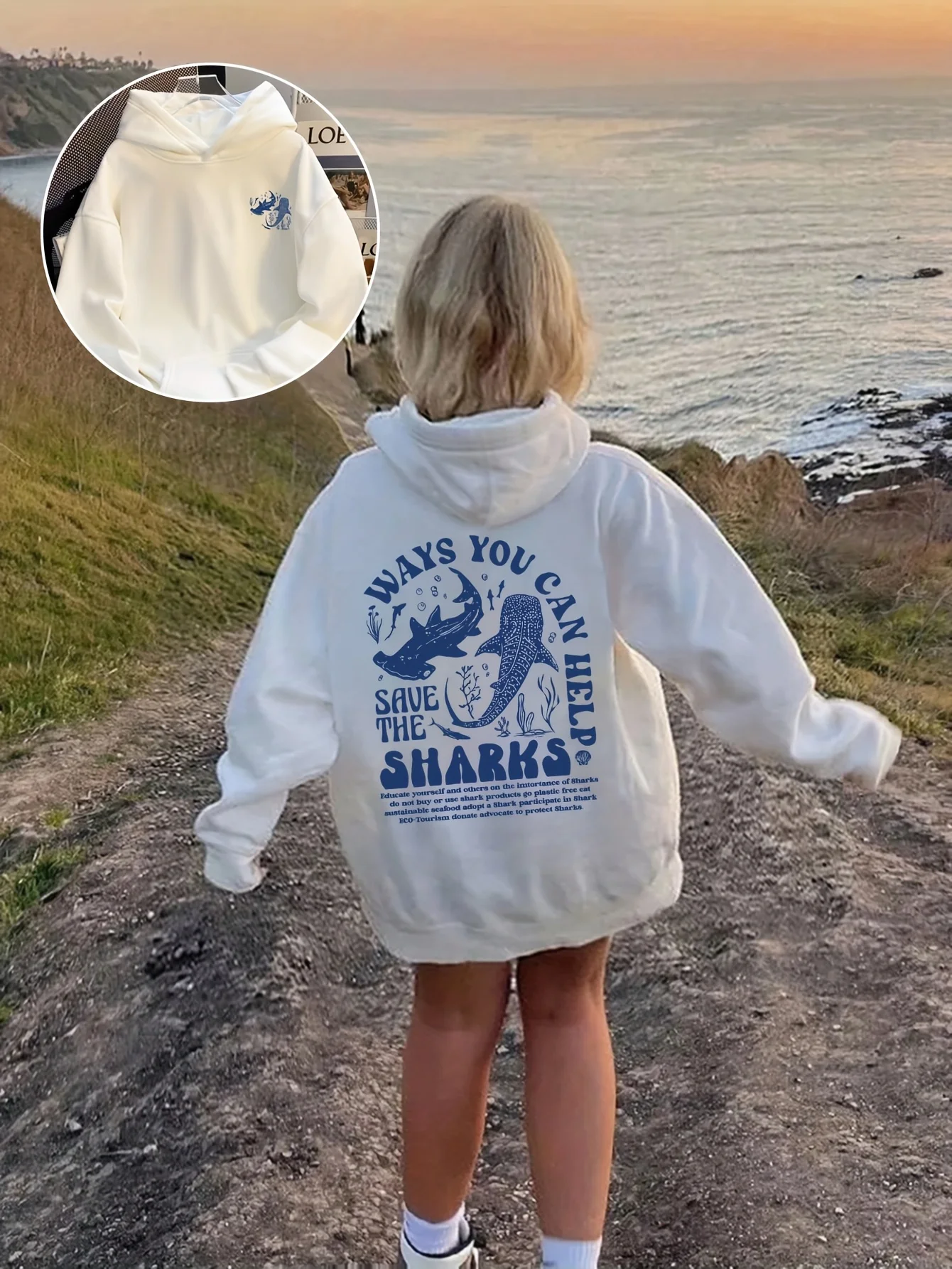 

Women's Shark Graphic Hooded Sweatshirt Funny "Shark Week" Slogan and Marine Life Print Pullover, Casual Outdoor Long Sleeve