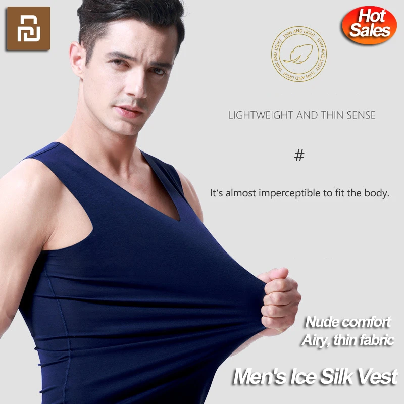 Youpin Men Ice Silk Vest Sleeveless Elastic Body Shapewear Seamless Wear Outer Casual Sport Undershirts Men's Skinny Tank Tops