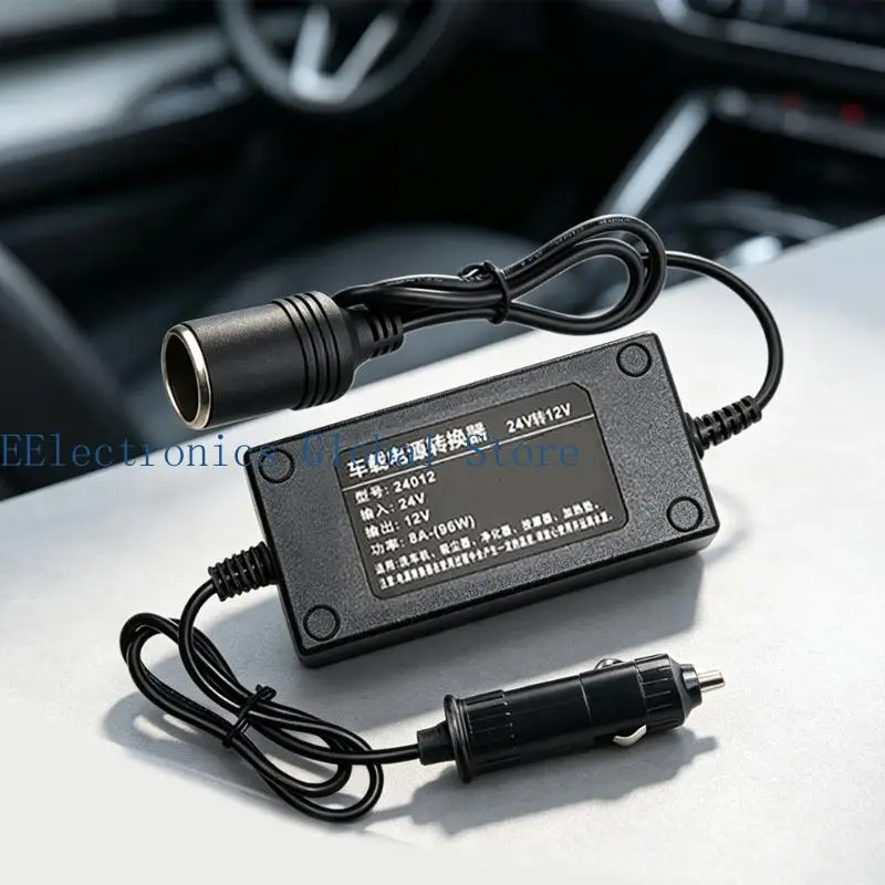 462B 24V to 12V Truck Power Adapter with Female Outlet, Male Input Layout, 1M Cable, 12V 8A Output and Vehicle Accessory Outlet