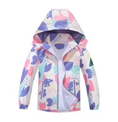 Girls Waterproof Breathable Detachable Hood Zip Lined Prints Hiking Jacket Kids Active Track Coat Child Work Windbreaker 2-10Yrs