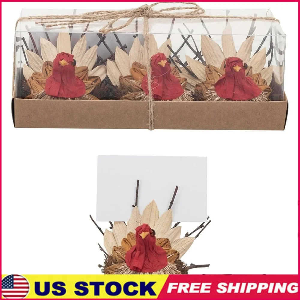 

Dried Corn Husk Turkey Set of 3 Place Card Holders Rustic Fall Thanksgiving Table Decor Natural Foam Twigs