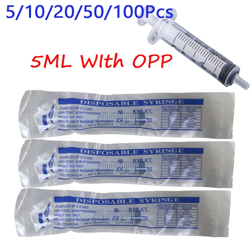 5ML Syringe Plastic Reusable With OPP 5 10 20 50 100Pcs Measuring Hydroponic Pets Feed Health Sampler Epoxy Resin Tools