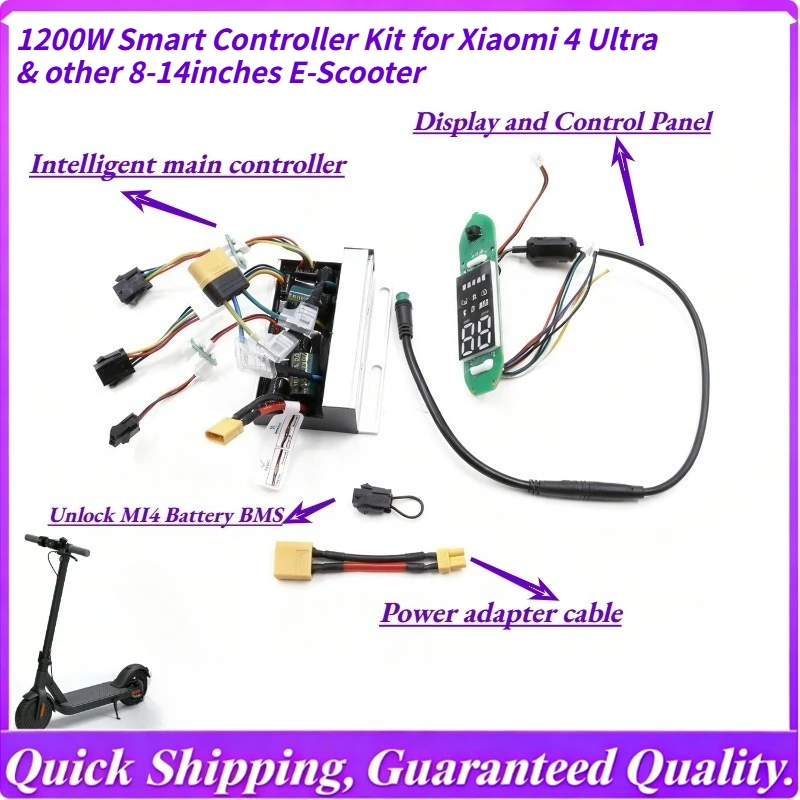 

Комплект контроллера для Xiaomi 4 Ultra: интеллектуальный контроллер 1200 Вт с дисплеем, разблокировка BMS (24-63В/8-25А) и кабель-адаптер XT30-XT60
