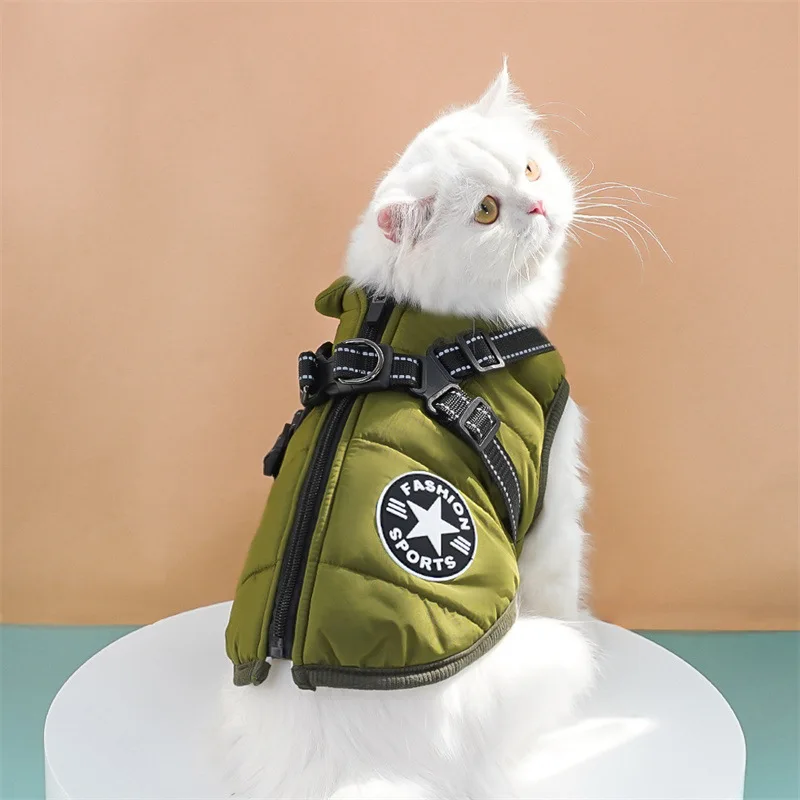 Pet Clothes for Cats Dogs Cold-protect Waterproof Thickened Warm Dog Cat Cotton Coat Auntumn Winter Chest Back Cotton Vest