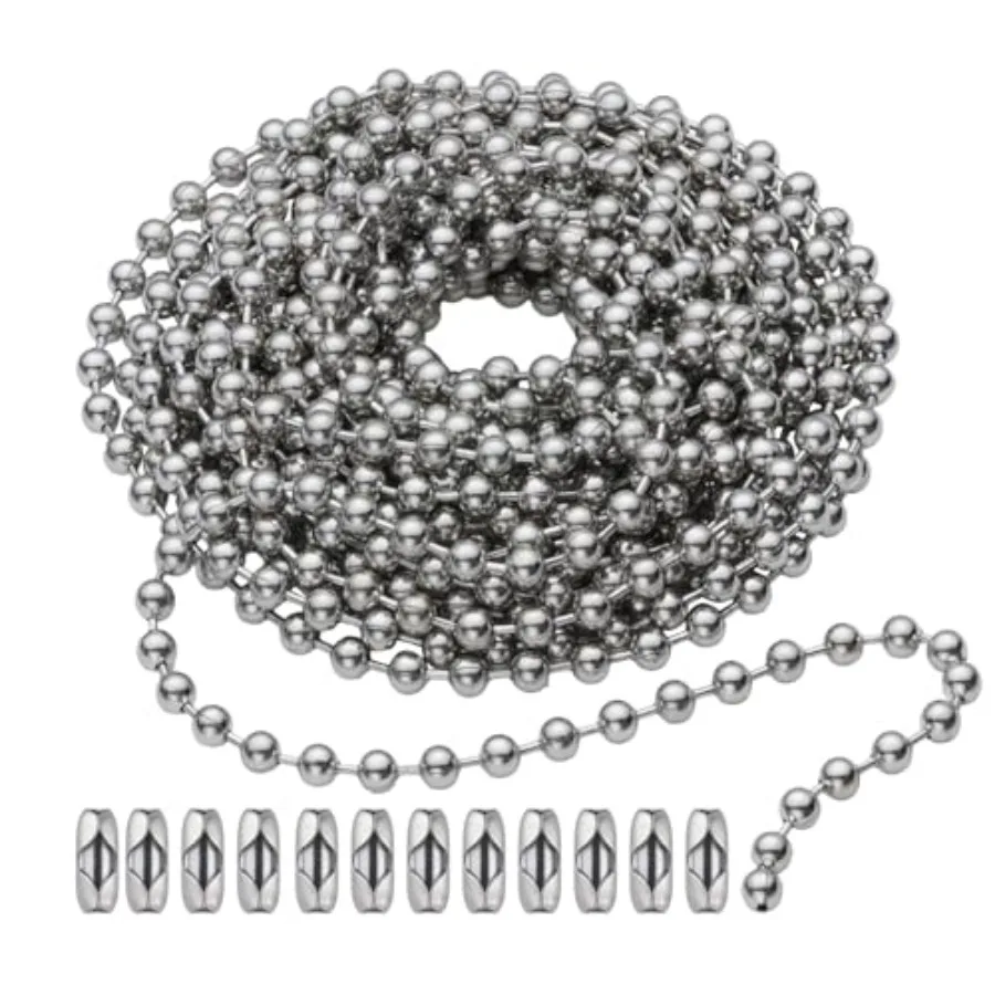 

10 Feet 120 Inch Ceiling Fan Pull Chain Extension - Nickel Plated - 3mm Beaded Ball Chain with 12 Connectors - Rust Proof Solid
