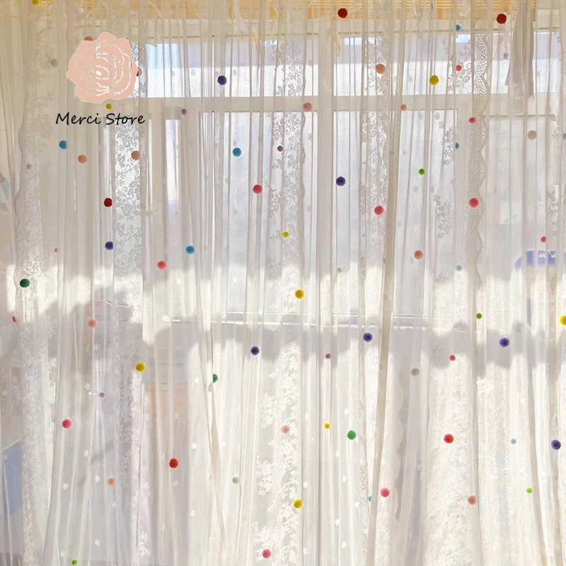 

Dreamy French White Sheer Lace Curtains for Girls Room Living Room Partition Door Light Filtering Privacy Thermal Custom Drapes