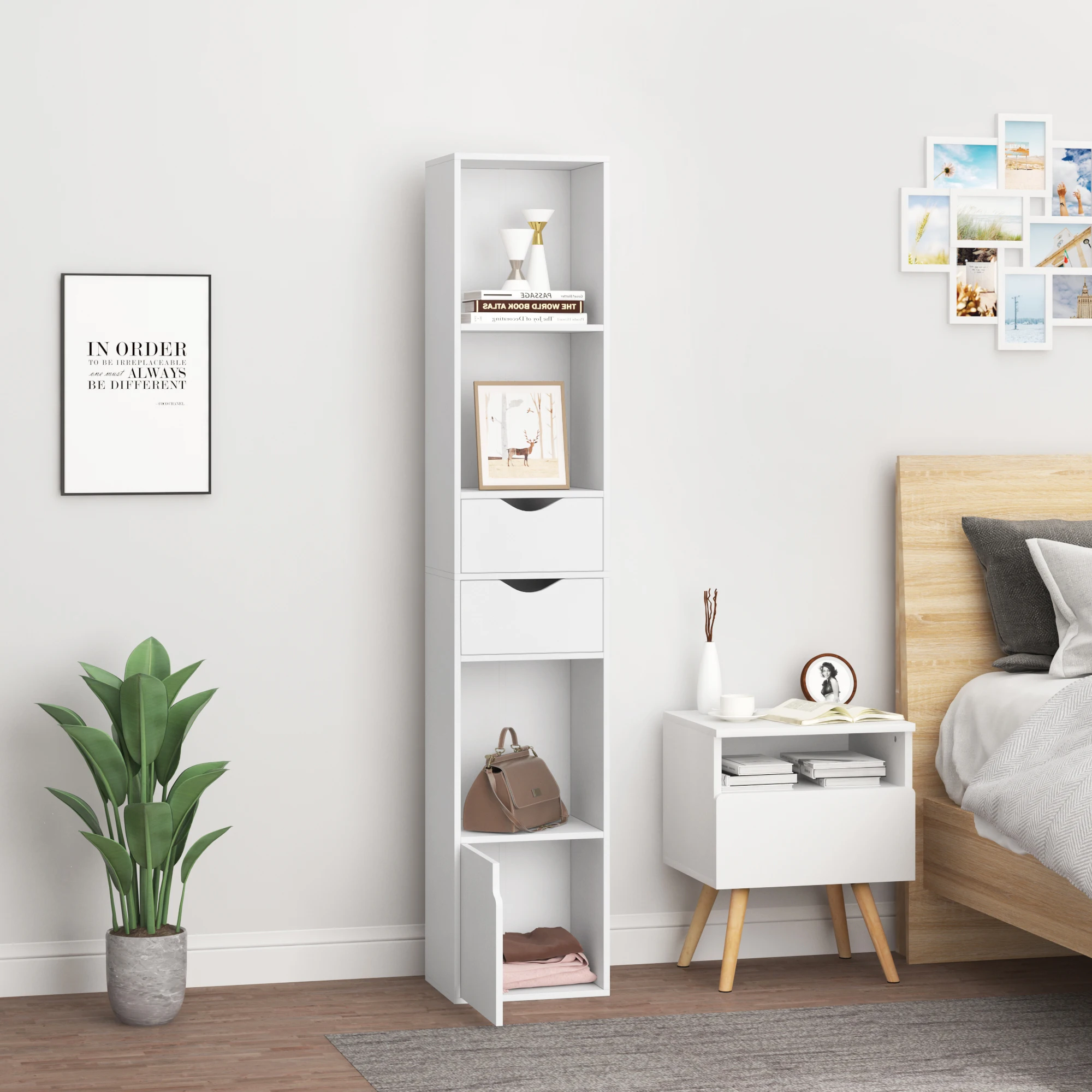 Librería WOLTU de 30x158x24cm con cajones y puerta, estantería de exhibición para el hogar y la oficina, organizador de estantes de almacenamiento para decoración de la sala de estar