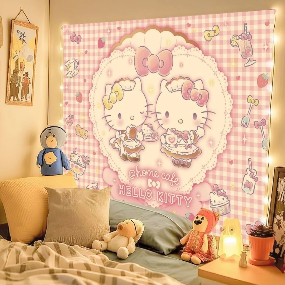 

Тканевый декор Sanrio Mikko в стиле милого мультфильма, для украшения комнаты, гобелен для общежития, декор для арендованной комнаты, подвесная ткань