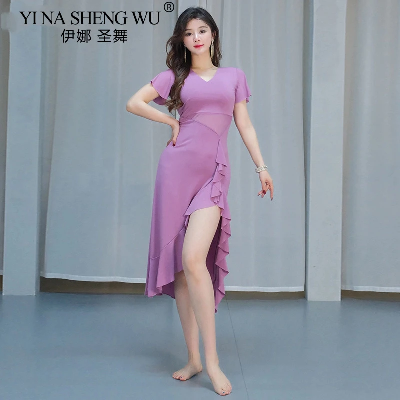 

Новинка 2023 года, костюм для восточного танца живота, сексуальное платье с короткими рукавами, тренировочный наряд для взрослых и женщин, групповая танцевальная одежда для выступлений на сцене