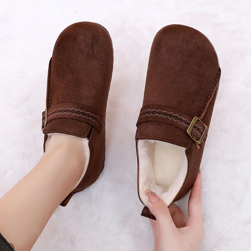 

Women's 2025 Winter New Comfortable Warm Cotton Shoes Retro Casual Loafers Lazy One Step Doudou Shoes Female