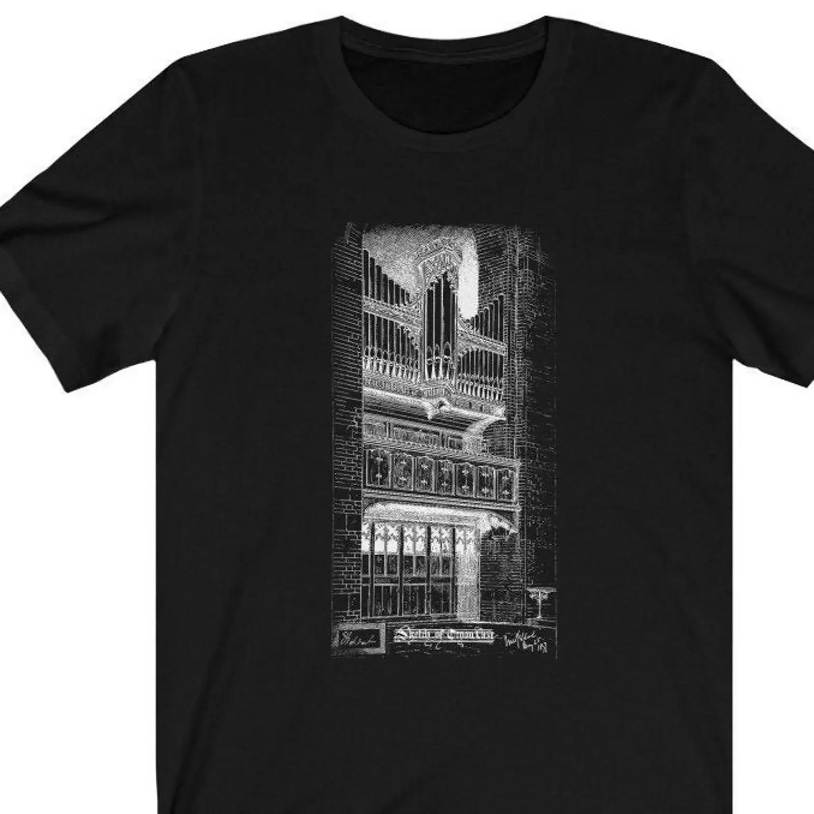 Historic Pipe Organ and British Chapel T Shirt Architectural Illustration by Ernest 2 Geldart vintage Washed Stretched