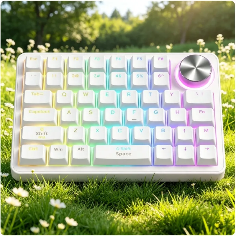 CM45 Bluetooth Three Mode Single Hand Mechanical Keyboard Knob 45 Key RGB Hot Plug Left Hand Game Keyboard Mute Purple Axis