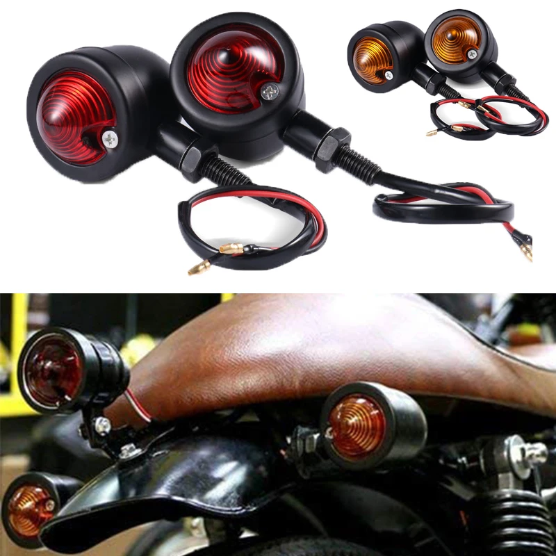 Universal Motorcycle Mini Bullet 12v LED Turn Signals Amber & Red Brake Running Light Turn Signals Lights Accessories