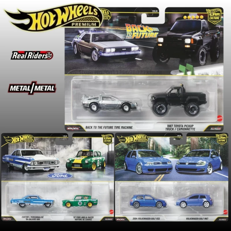 HOT WHEELS Premium HBL96-V 2-pack Series,Back to the Future Volkswagen Golf Ford Anglia Galaxie 500,1:64 Diecast Collection Gift