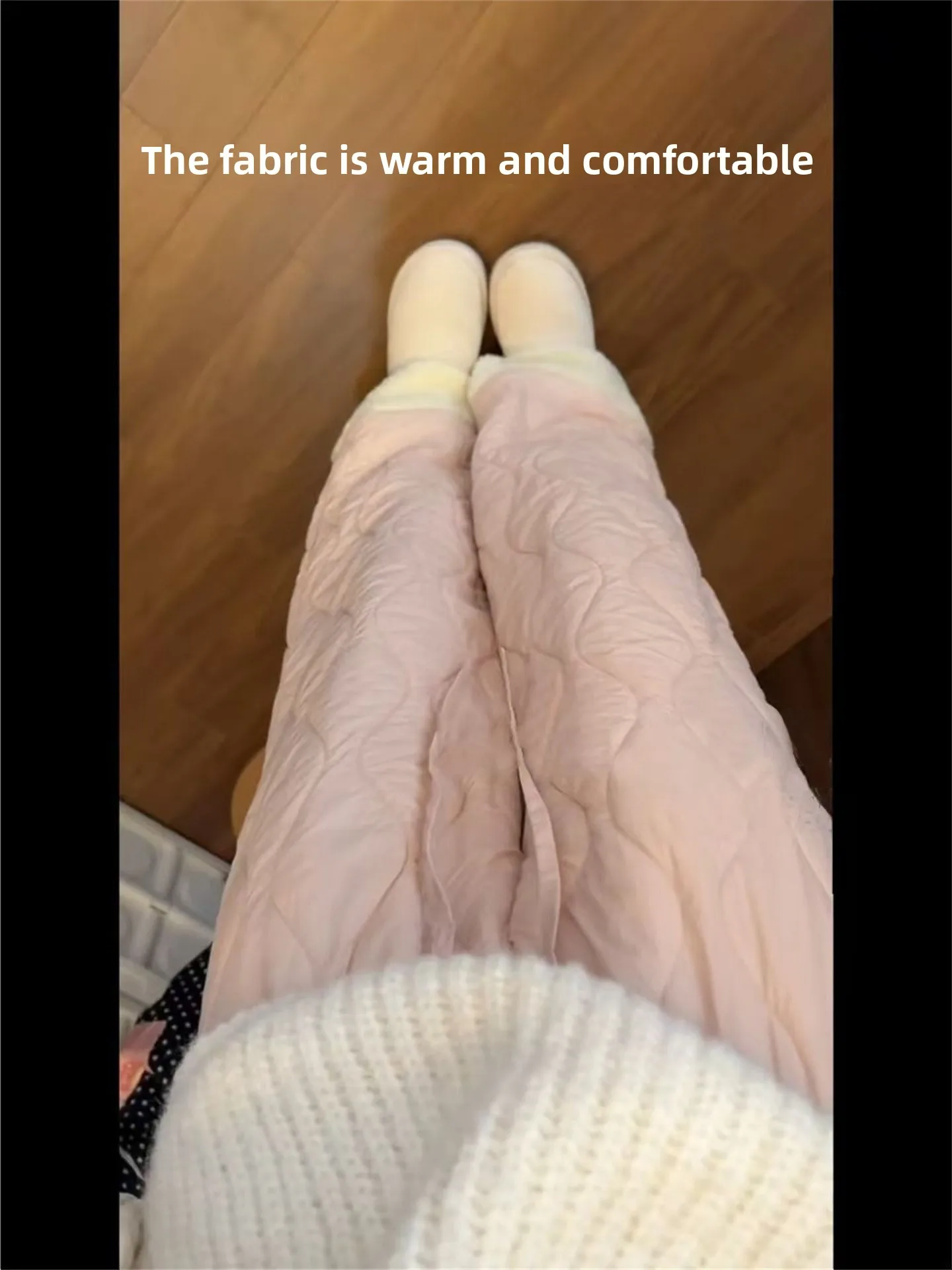 Roze katoenen fce gevoerde casual broek met rechte pijpen Warme comfortabele dames herfst winter hoge taille wijde pijpen broek