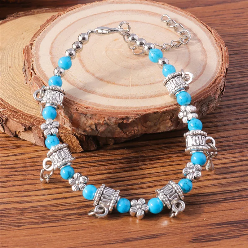 Aihua Tibetan Silber Natur Türkis Stein Perlen Armband & Armreif für Frauen Böhmen ethnische Aussage Schmuck Zubehör – Detail 5