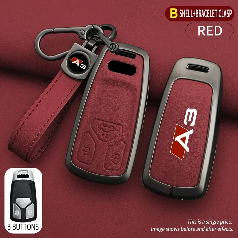 

Zinc Alloy Leather Car Key Case Remote Control Protector For Audi A3 Logo Full Series Car Key Cover Case Holder Shell Accessory