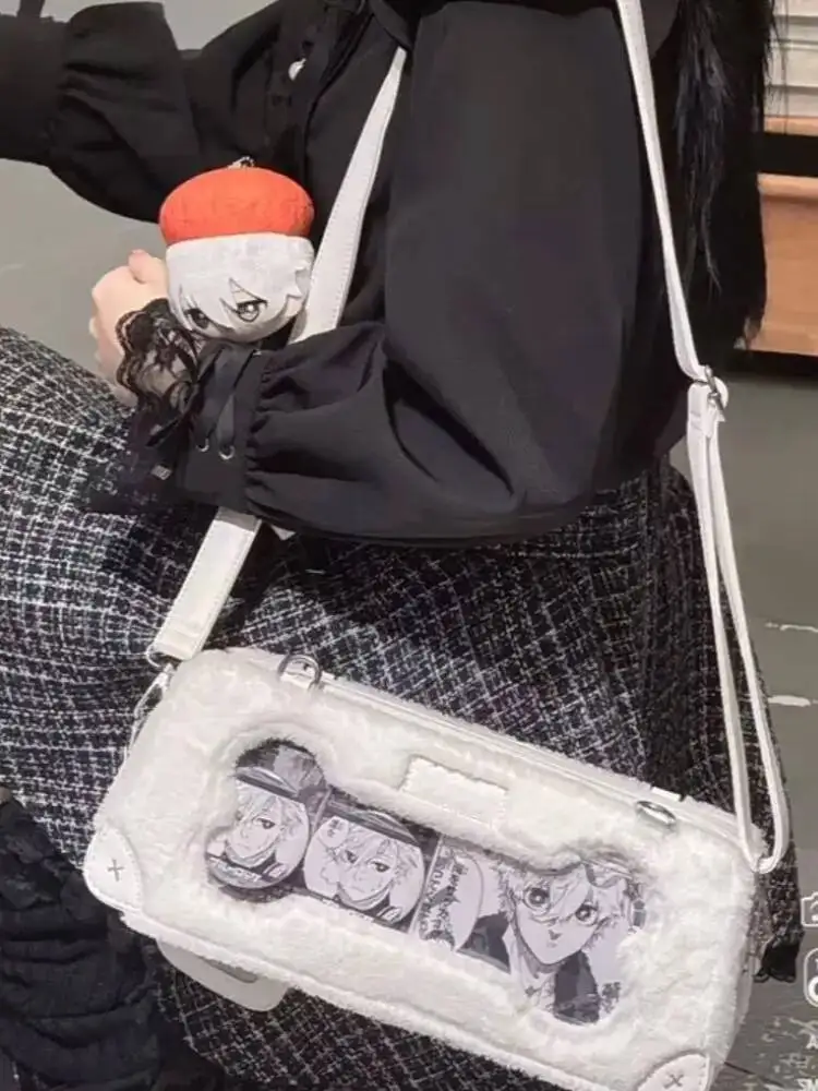 

Bloom Japanese Style White Itabag Women Haruku Aesthetic Plush Soft Pain Handbag Girl Autumn Winter Kawaii Messenger Bag