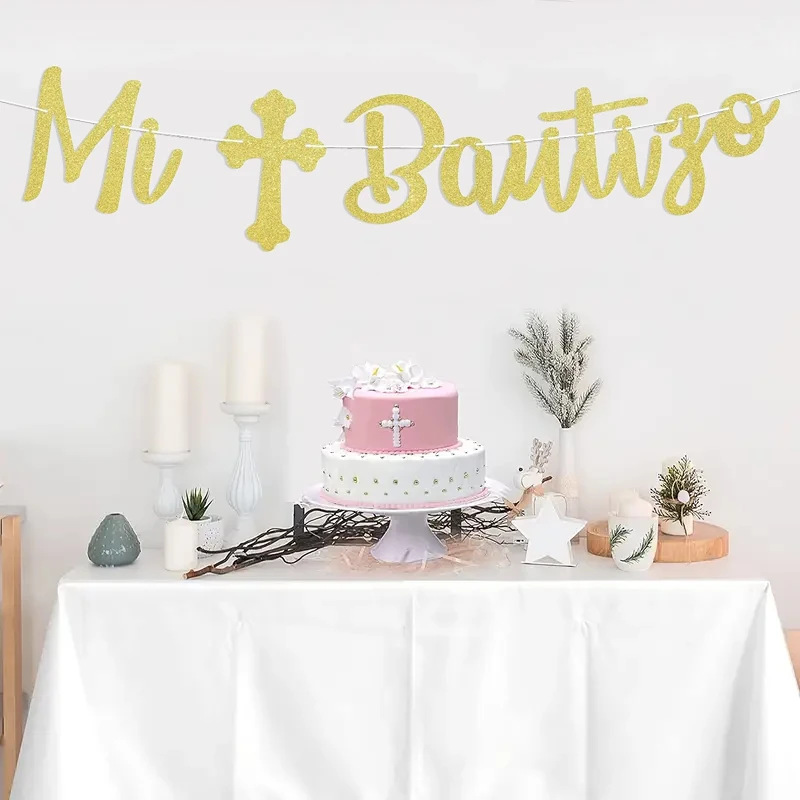Bannière Mi Bautizo – Décorations de baptême pour bébé, Dieu bénisse ce enfant, décorations de fête prénatale pour fête de première communion