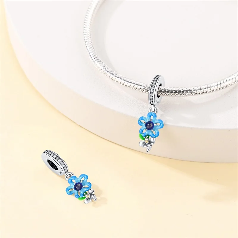 

Hot Sales 925 Sterling Silver Color Changing Blue Star Flower Charms Beads Fit Original Bracelet DIY For Women Jewelry Gifts