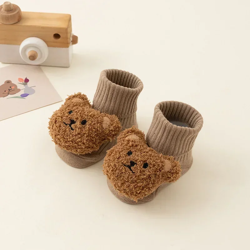 Cute Cartoon Bear Baby Socks for Boy Girl Winter Soft Cotton Anti Slip Soled Newborn Toddler Sock Kids Thicken Socken Warm Socks