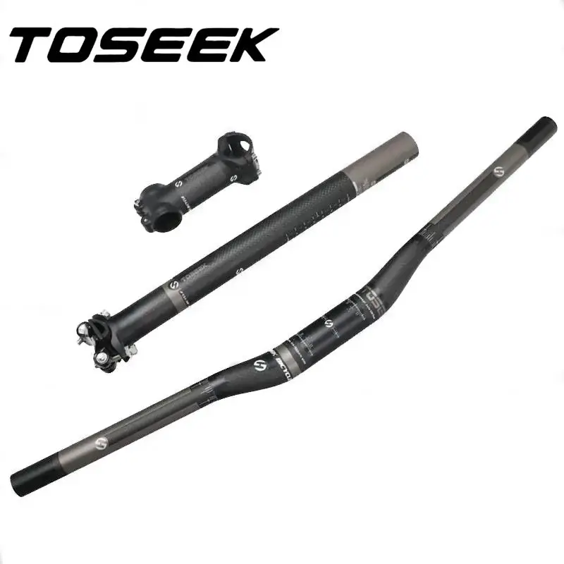 TOSEEK Matte Carbon Fiber Bicycle Mountain Handlebar Sets Handlebar + Stem + SeatPost For MTB Bike Parts