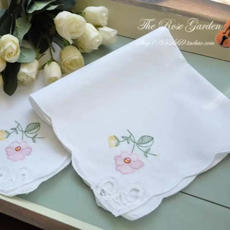 6 قطعة منديل النمط الرعوي الأبيض القطن الخالص الملونة المطرزة غطاء منديل 43 سنتيمتر #1
