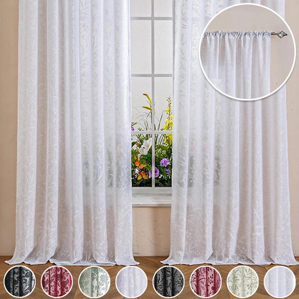 

1/2Panels Vintage Grass Embroidery Clear Curtain, Drapes Gauze Sheer for Summer Living Room Bedroom Decorative Window Treatments