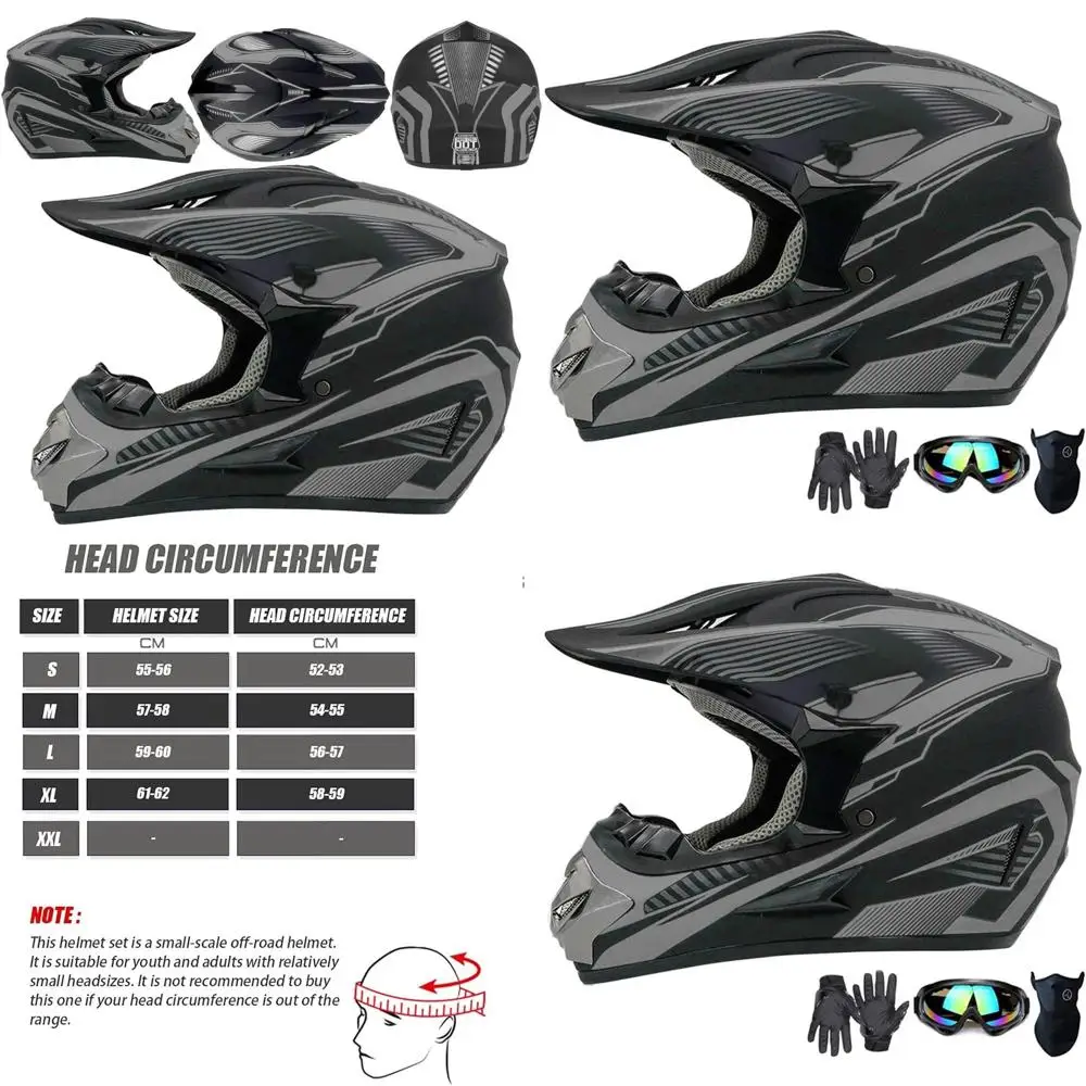 

Youth Dirt Bike Helmet Set with Gloves, Goggles, and Mask, DOT Certified, Gray, Medium